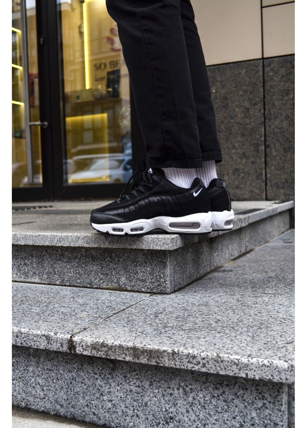 Чорні Осінні кросівки чоловічі nike air max 95 black white найк аір макс 95 No Brand