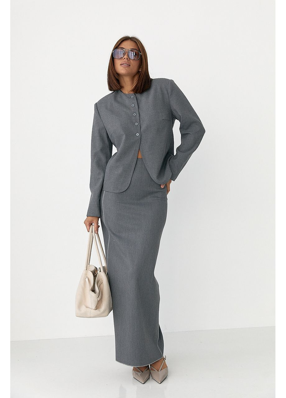 Серый женский укороченный женский жакет No Brand однотонный - всесезон