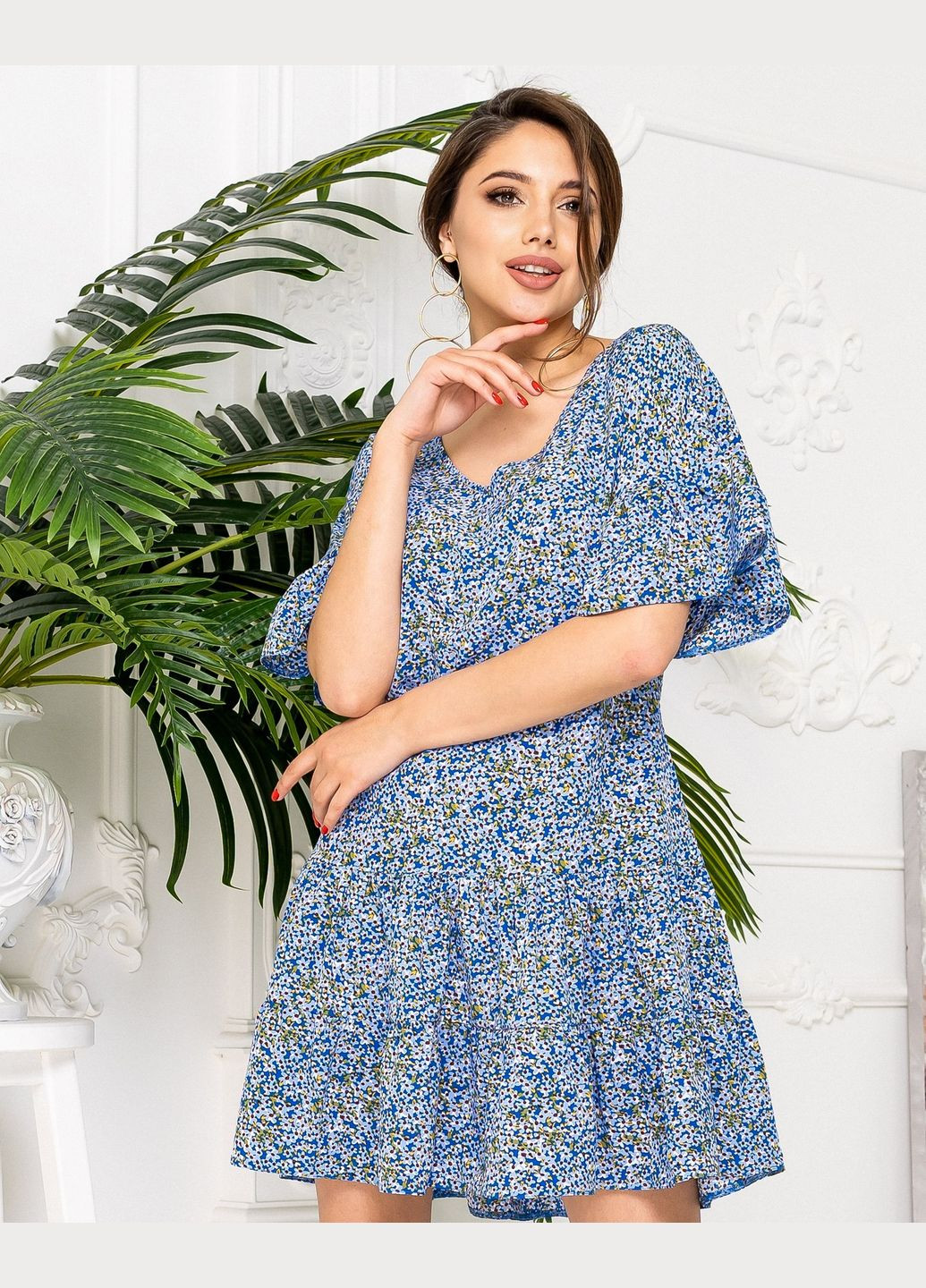 Голубое праздничный, коктейльное, повседневный, кэжуал, вечернее стильное платье с цветочным принтом No Brand с цветочным принтом