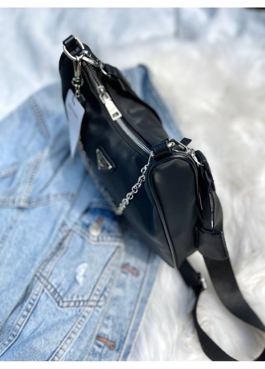Сумка жіноча Прада на плече Prada Biа g Re-Edition 2005 Black/Silver нейлон крос Боді чорний No Brand (354792739)