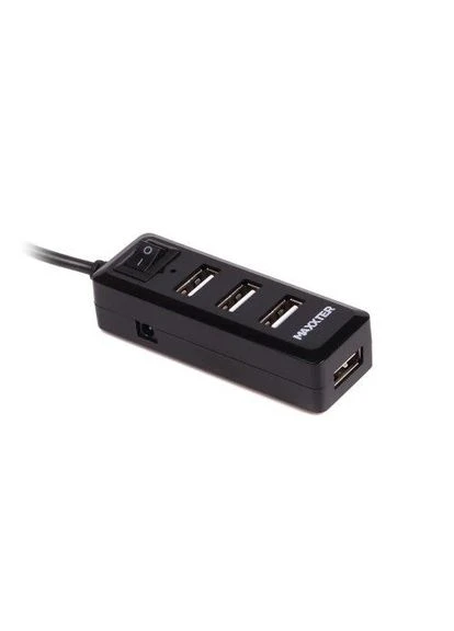 Хаб USB HU2A-4P-AC-03, Black, USB 2.0 - 4xUSB 2.0, кабель 1 м, блок живлення HU2A-4P-AC-03 Maxxter (395337393)
