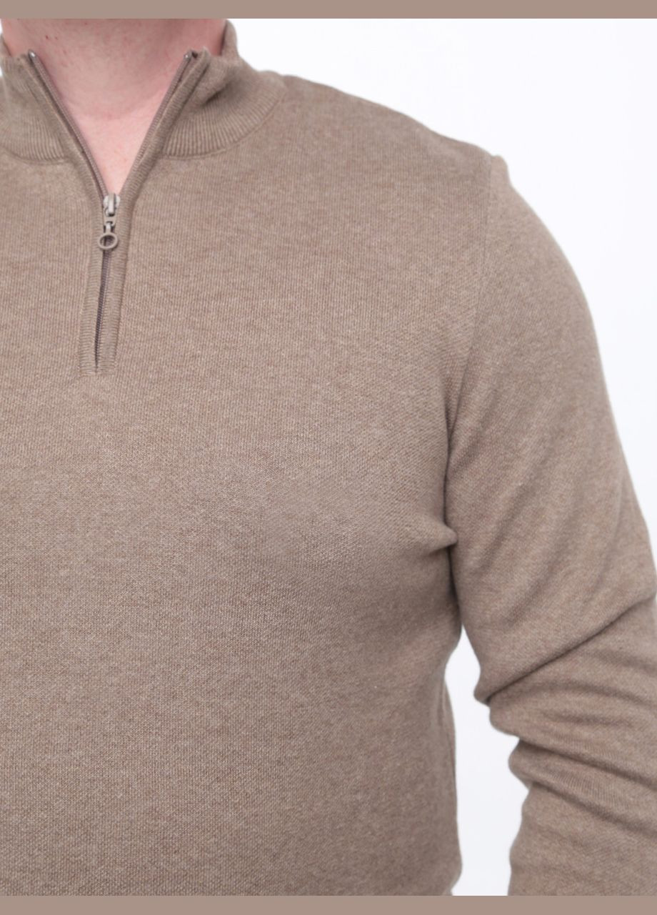 Бежевий зимовий светр чоловічий бежевий приталений комір на блискавці джемпер JEANSclub Приталена