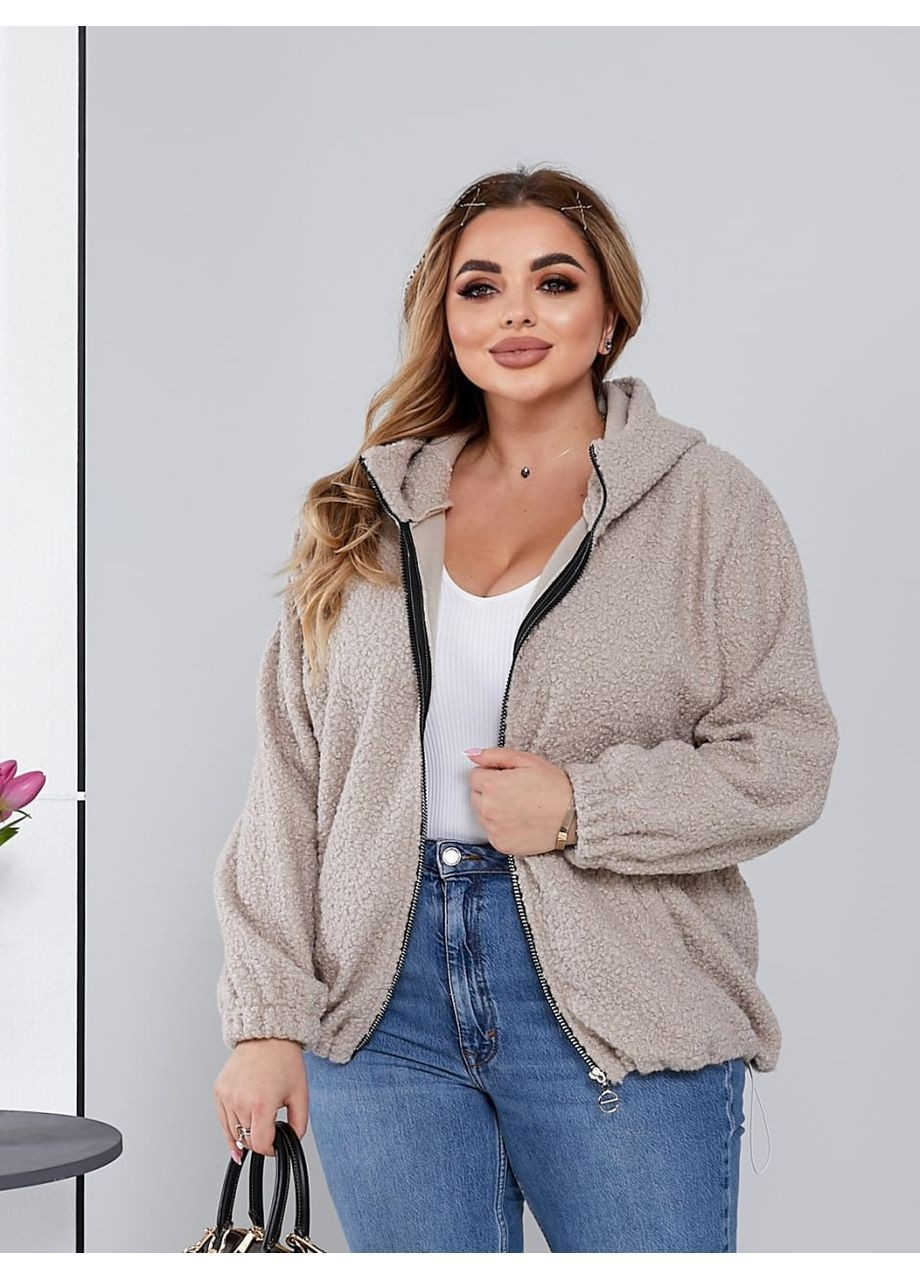 Бежевая демисезонная женская куртка тедди, без подкладки No Brand