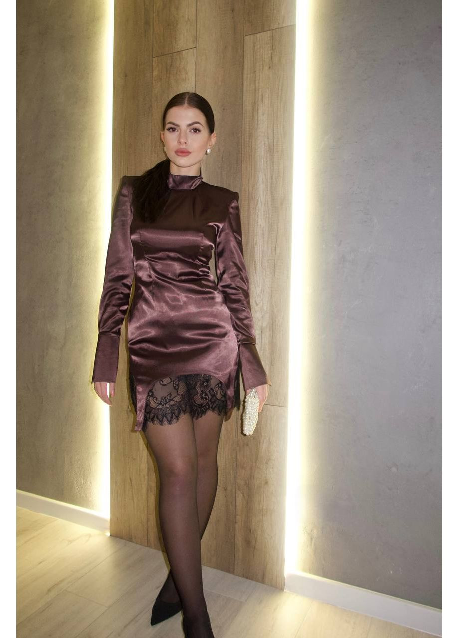 Коричнева вечірня сукня міні з шовку Fashion