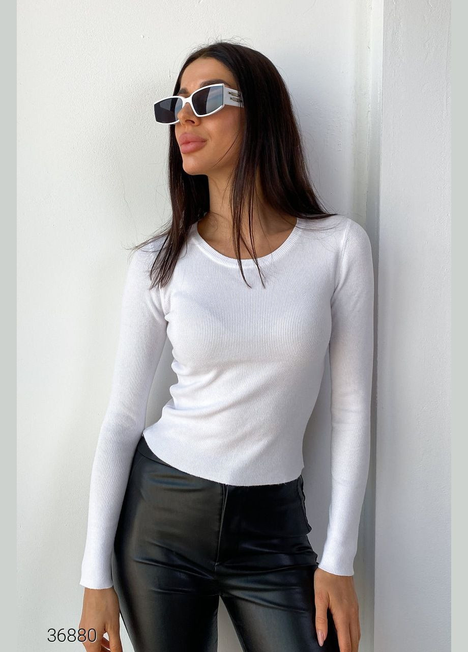 Белый демисезонный джемпер в рубчик с круглым вырезом джемпер Liton