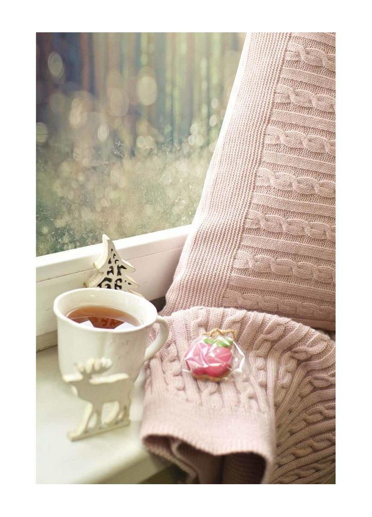 Вязаное покрывало на кровать пудра ТМ Прованс (367726745)