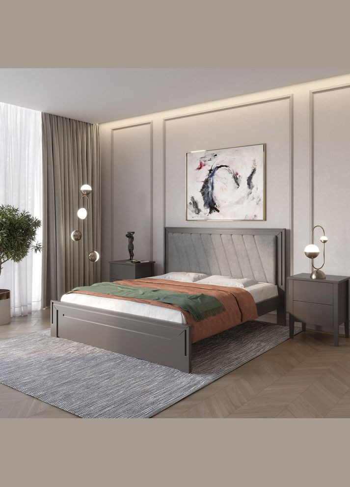 Двоспальне дерев'яне ліжко Торонто Т6 (RAL9011)/Аляска 93 (сірий) 140х200 см (MBG-9713) Mebigrand (366087679)