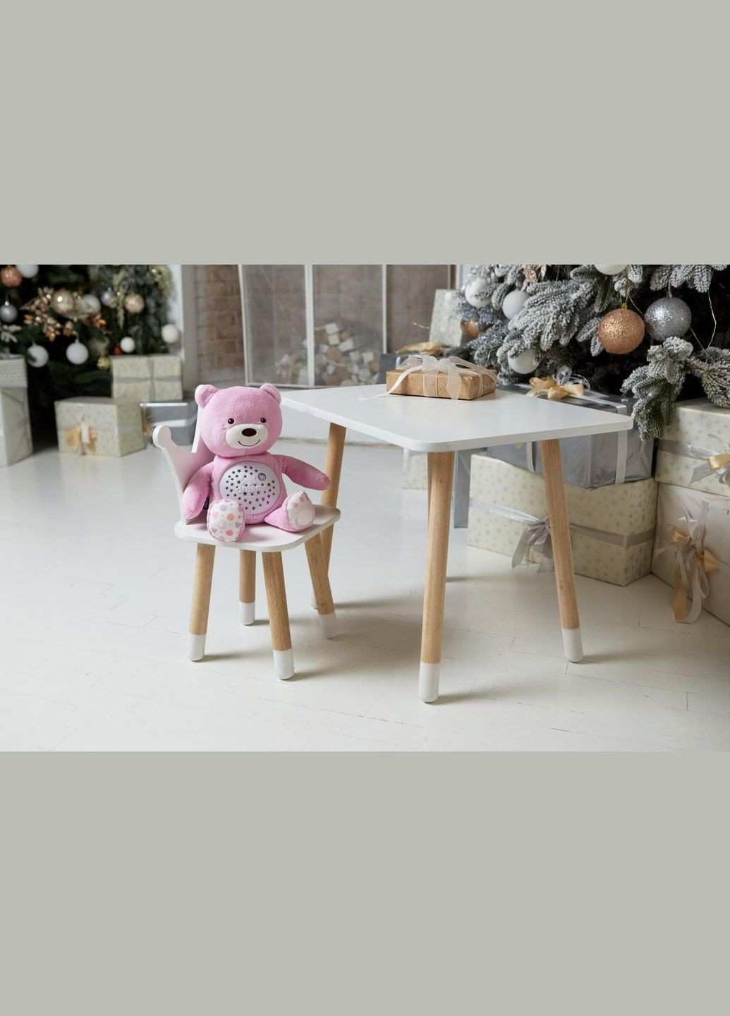 Стіл прямокутний і стільчик корона, білий, дитячий, дерево. (234418) Масяня (341309306)