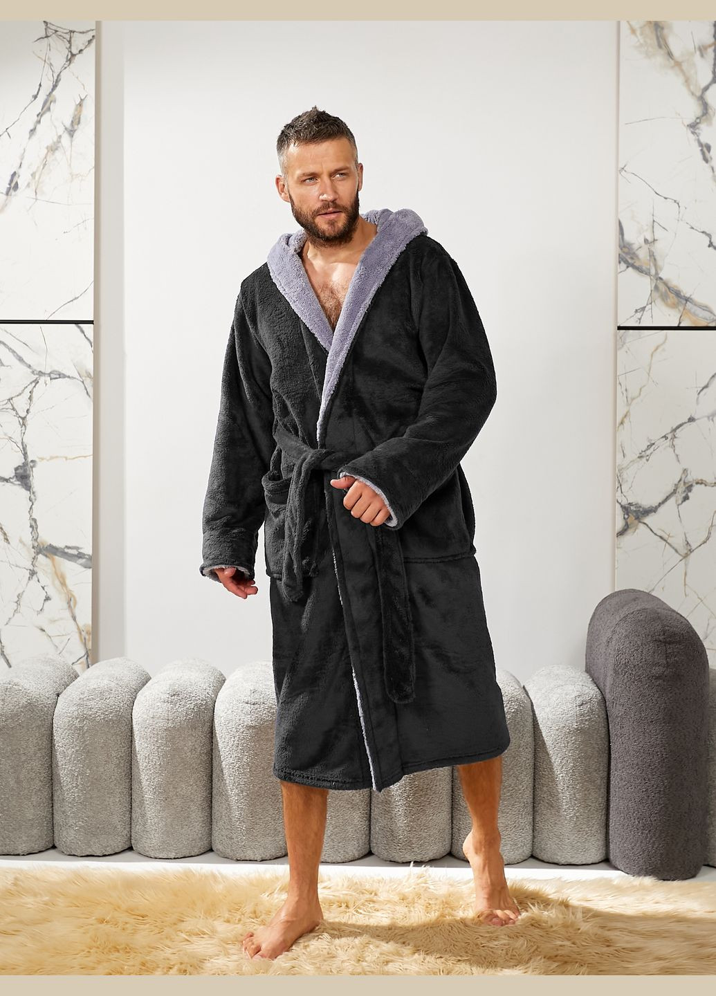 Чоловічий махровий халат з поясом та капюшоном Slazer. Tailer (302906671)