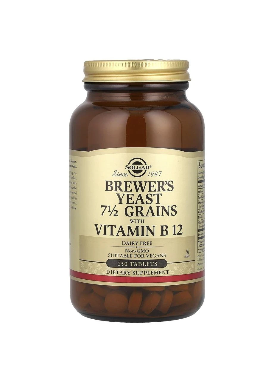 Пивные дрожжи 7 1/2 зерна с витамином B12, Brewer's Yeast, 7 1/2 Grains with Vitamin B12,, 250 таблеток Solgar (362369613)