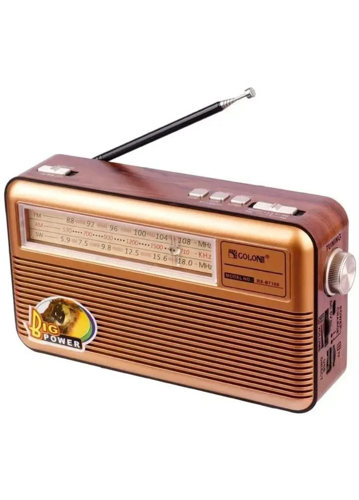 Портативний радіоприймач RX-169 з акумулятором Bluetooth, USB, SD Коричневий Golon (380989169)