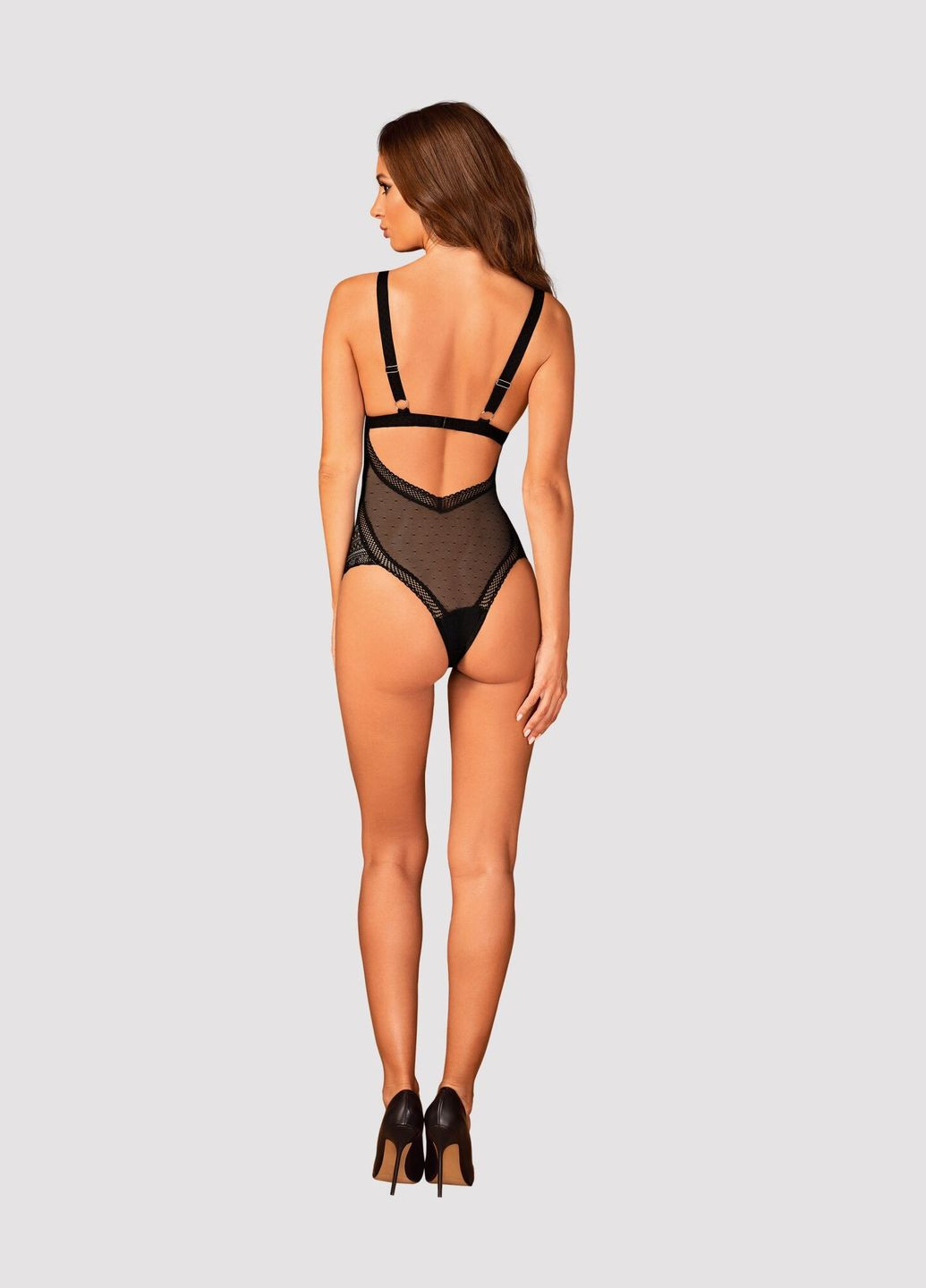 Мереживне боді з декольте Estiqua teddy, чорне, широкі лямки, M/ Obsessive (371390674)