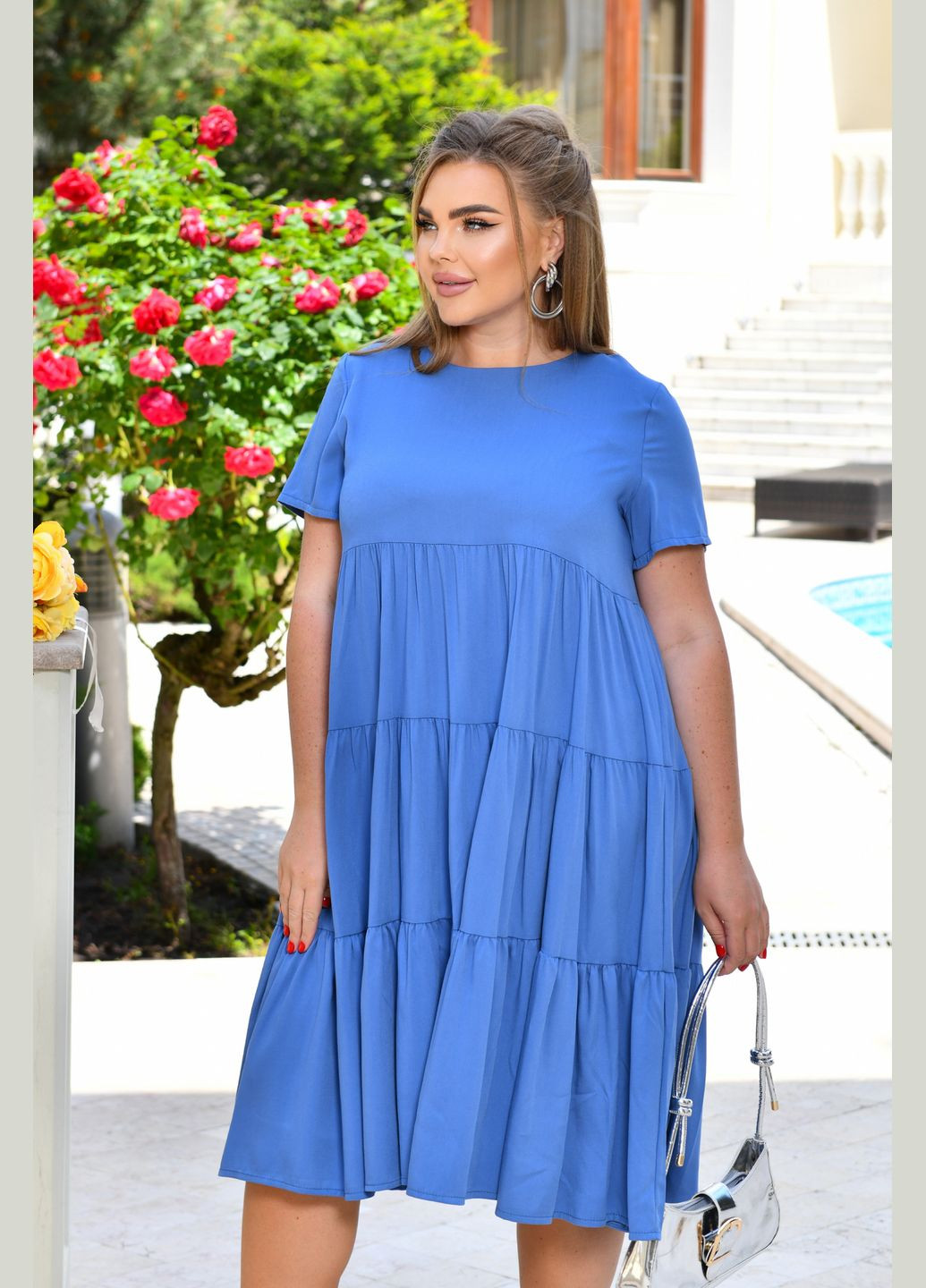 Синя повсякденний штапельна сукня з воланом а-силует No Brand однотонна