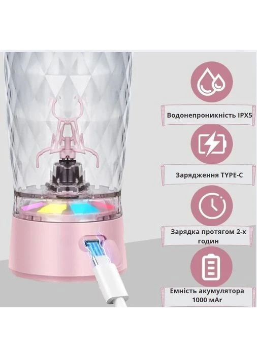 Электрический шейкер 650 мл, аккумуляторный с LED-подсветкой и контейнером для смеси No Brand (394191086)