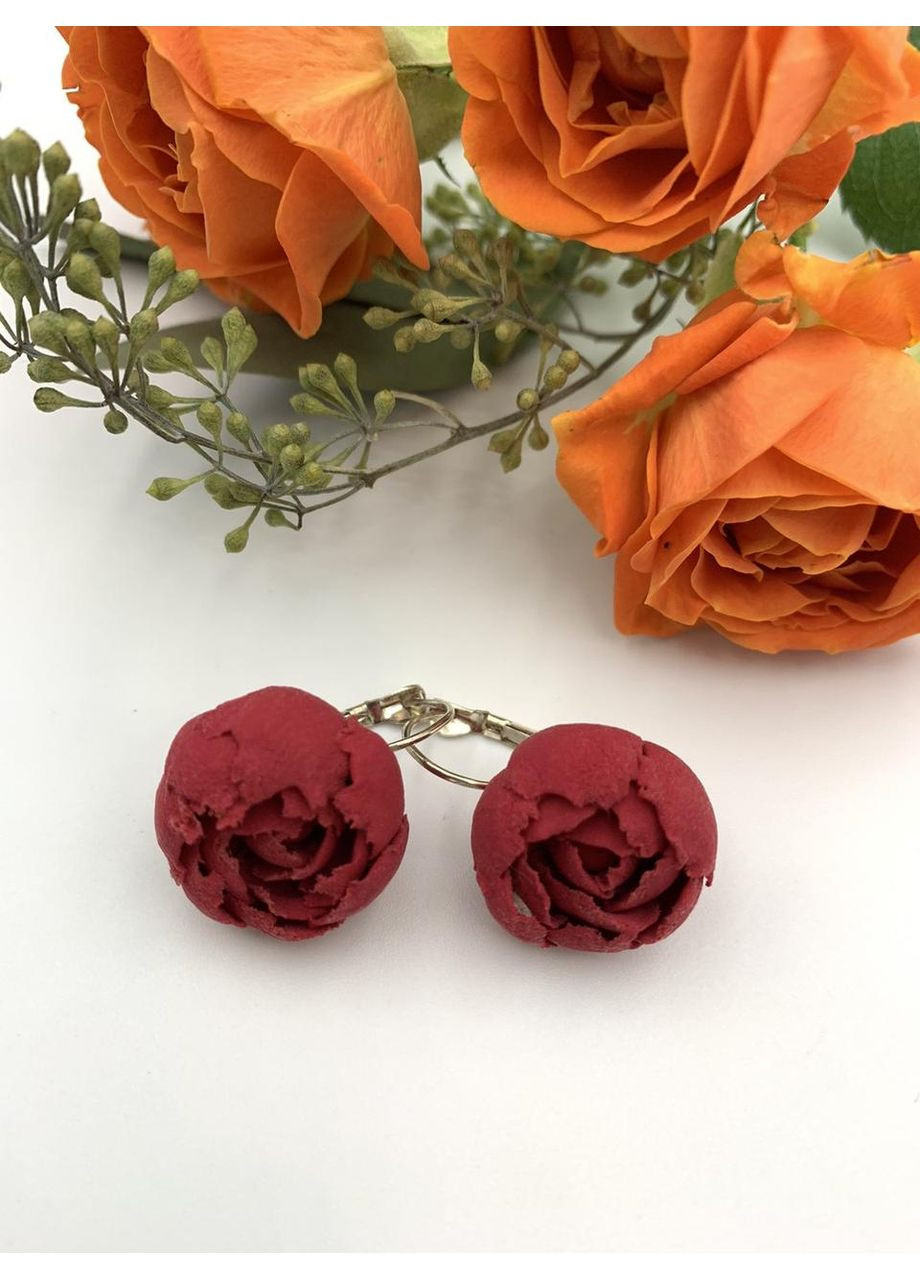 Красные серьги ручной работы с цветами "Красные пионы" Handmade (370665166)