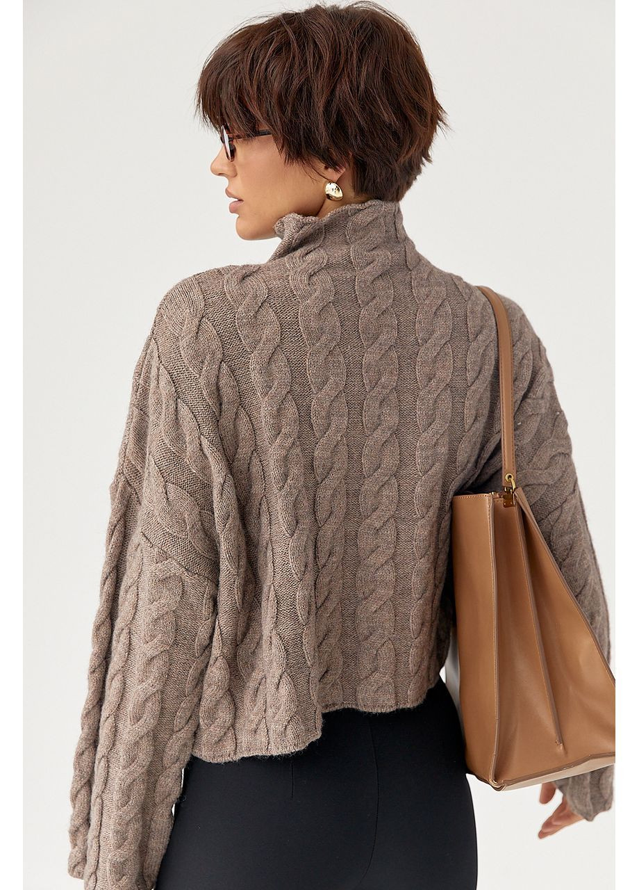 Кавовий зимовий вільний в'язаний светр з кісками - світло-сірий колір Lurex