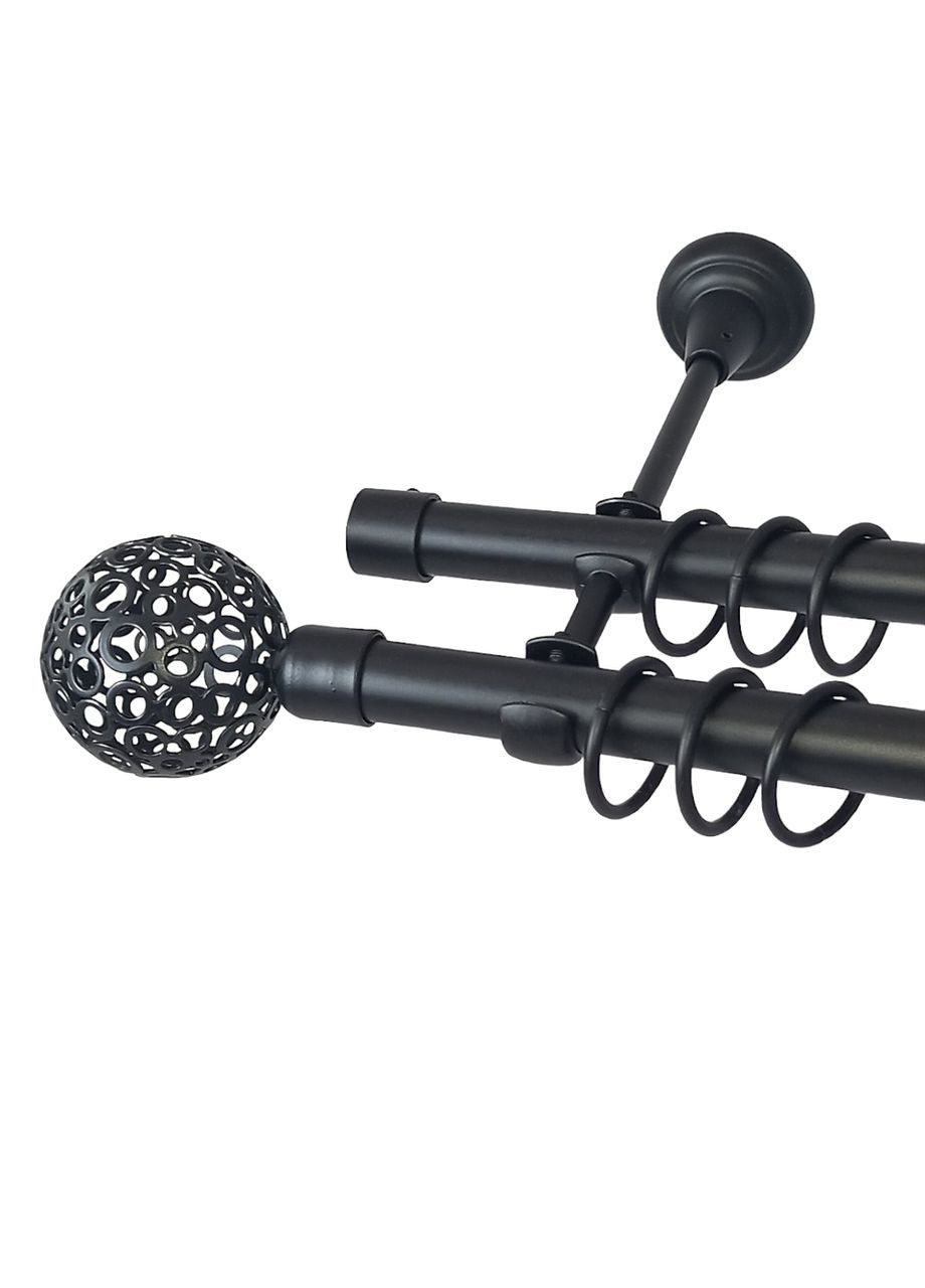 Карниз для штор Савона металевий дворядний гладка труба кільце металеве Чорний 19\19 мм 300 см ORVIT (299334819)