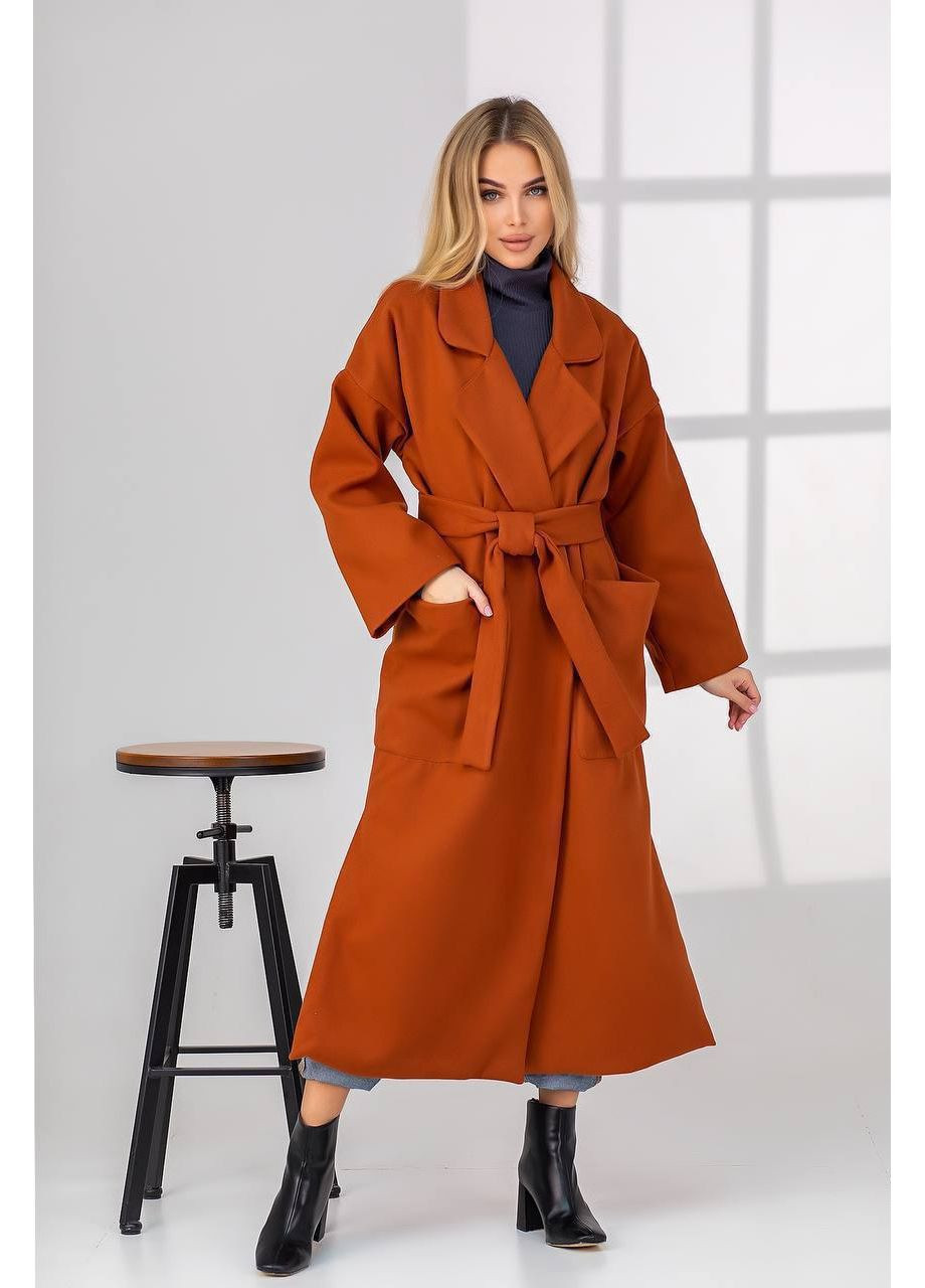 Коричневое демисезонное Женское пальто из кашемира классического кроя. MonCher