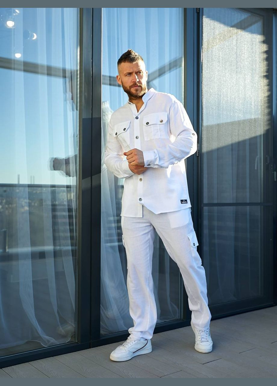 Белый демисезонный мужской костюм с рубашкой, брючный No Brand