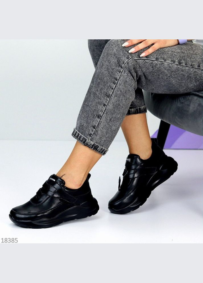 Черные кожаные женские кроссовки, кроссовки на липучках Yimeili Mystery чёрные демисезоны (300859336)