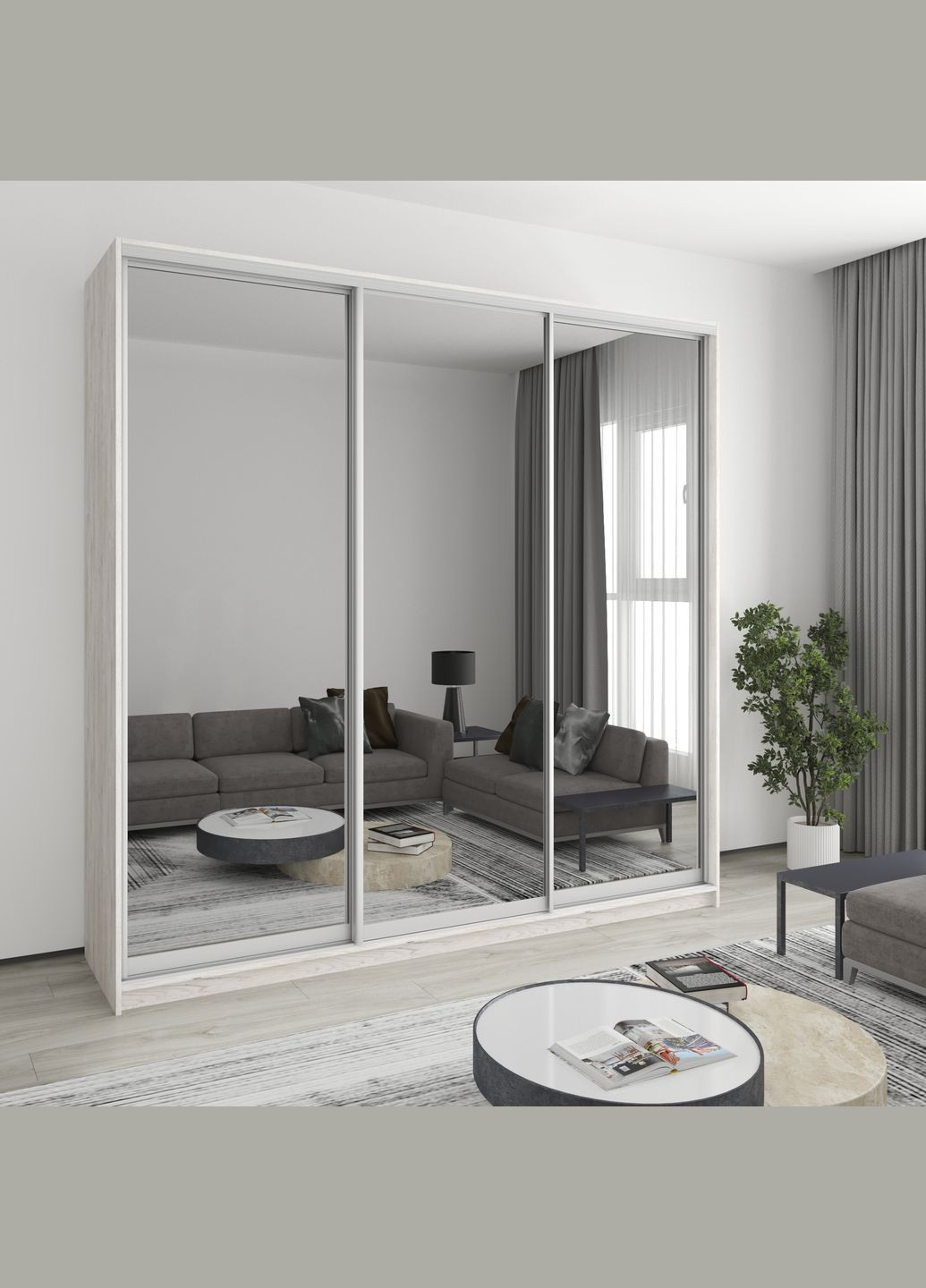 Шафа-купе тридверна Комбо AL 3 Дзеркала 240x45x240 см Аляска сірий (MBS-2232) MebelStar (346289633)