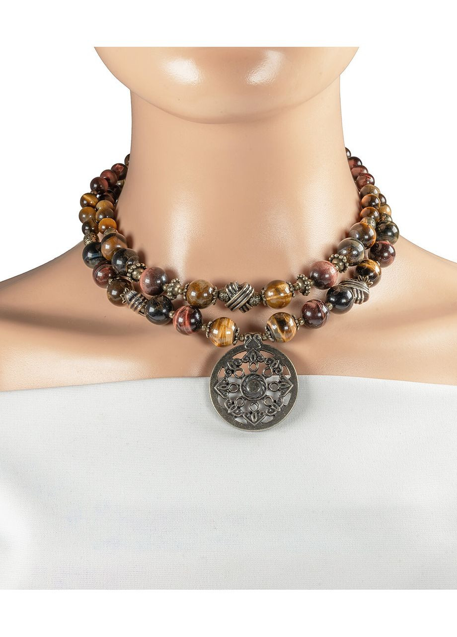 Ожерелье "Хищник" Тигровый глаз, Соколиный глаз, Бычий глаз Fursa fashion (366873651)