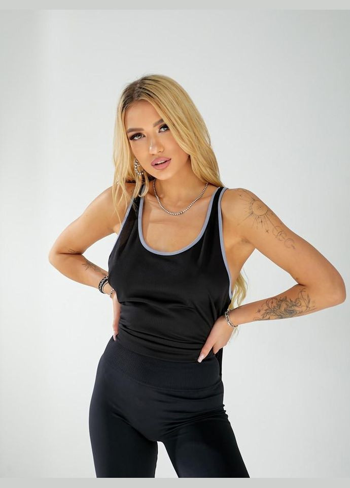 Майка женская черная с серым Cool Max Opt-kolo — 342116216