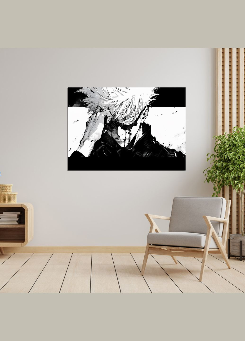 Плакат- з принтом Jujutsu Kaisen Магічна битва Satoru Gojo Сатору Годжо з пов'язкою (японська манга) 1 А0 Кавун постер (316210687)