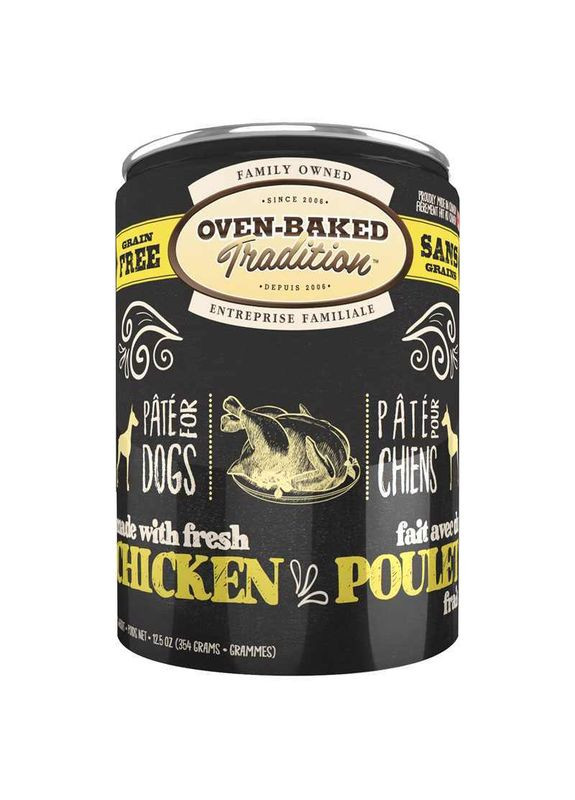 Консервований беззерновий корм зі свіжим м'ясом курки та овочами для собак (паштет) Dog Fresh Chicken & Vegetables - 354 г Oven-Baked Tradition (336182613)