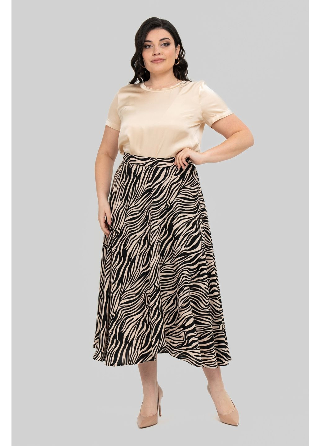 Бежевая повседневная юбка клешёная из штапеля all posa (ap102470p) A'll Posa