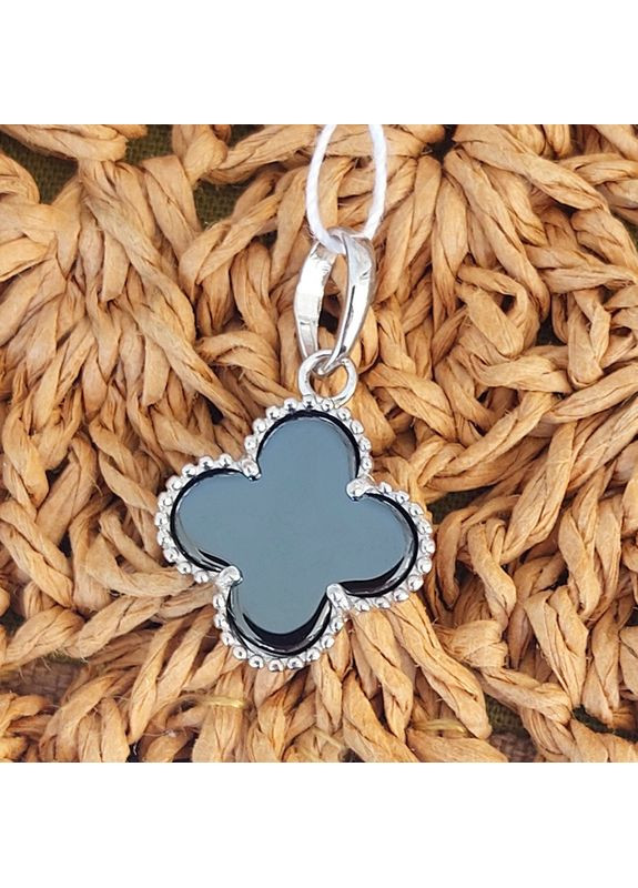 Кулон в виде клевера из серебра с ониксом No Brand (355921888)