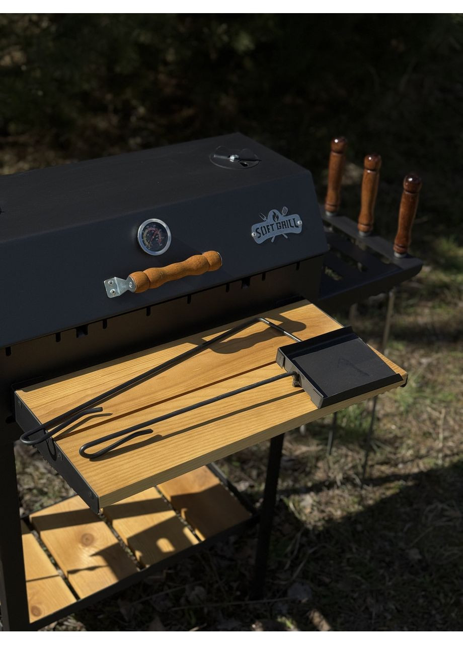 Стаціонарний мангал барбекю гриль з вентиляцією з деревяним столиком на 8 шампурів Soft (361152344)