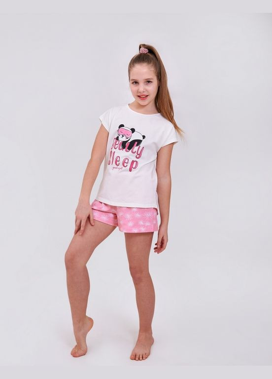 Молочная пижама (футболка + шорты) молочный Smil