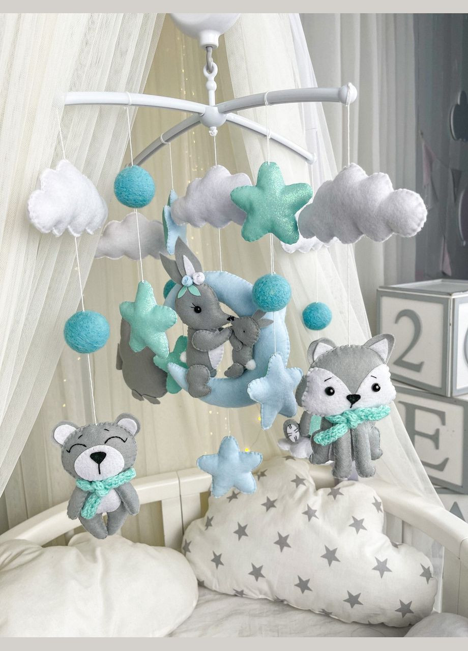 Детский музыкальный мобиль на кроватку для младенцев WooolyWool «Нежность» с 35 мелодиями No Brand (342757824)