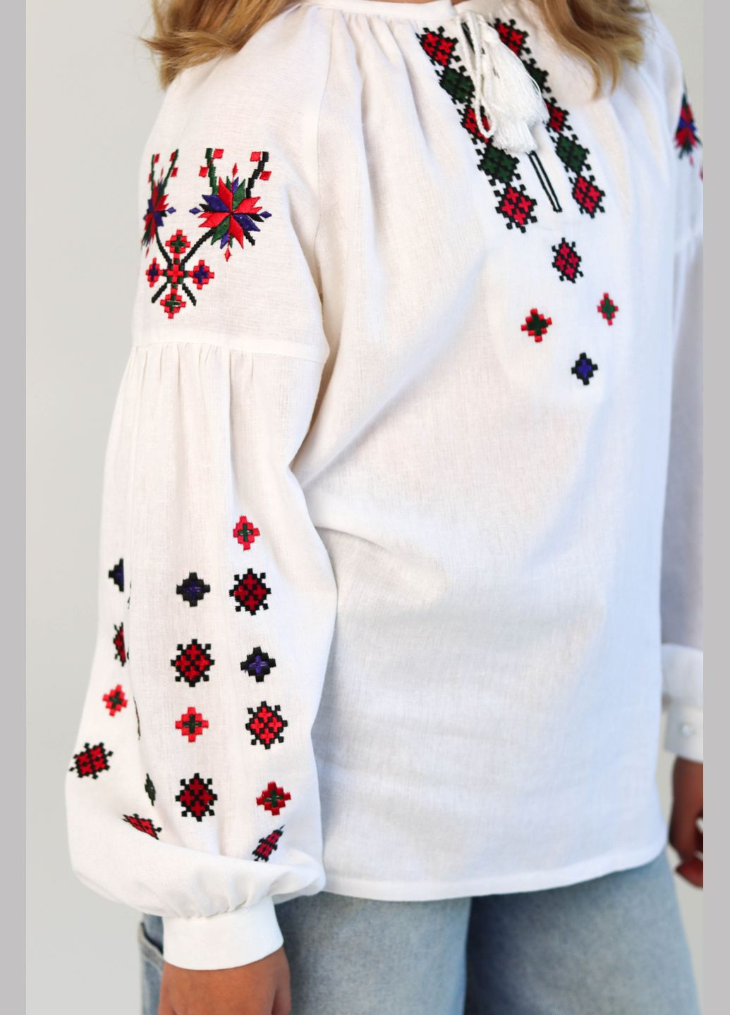 Біла дитяча вишиванка маруся з льону та бавовни - традиційна українська вишиванка Piccolo візерунок орнамент льон (340646737)