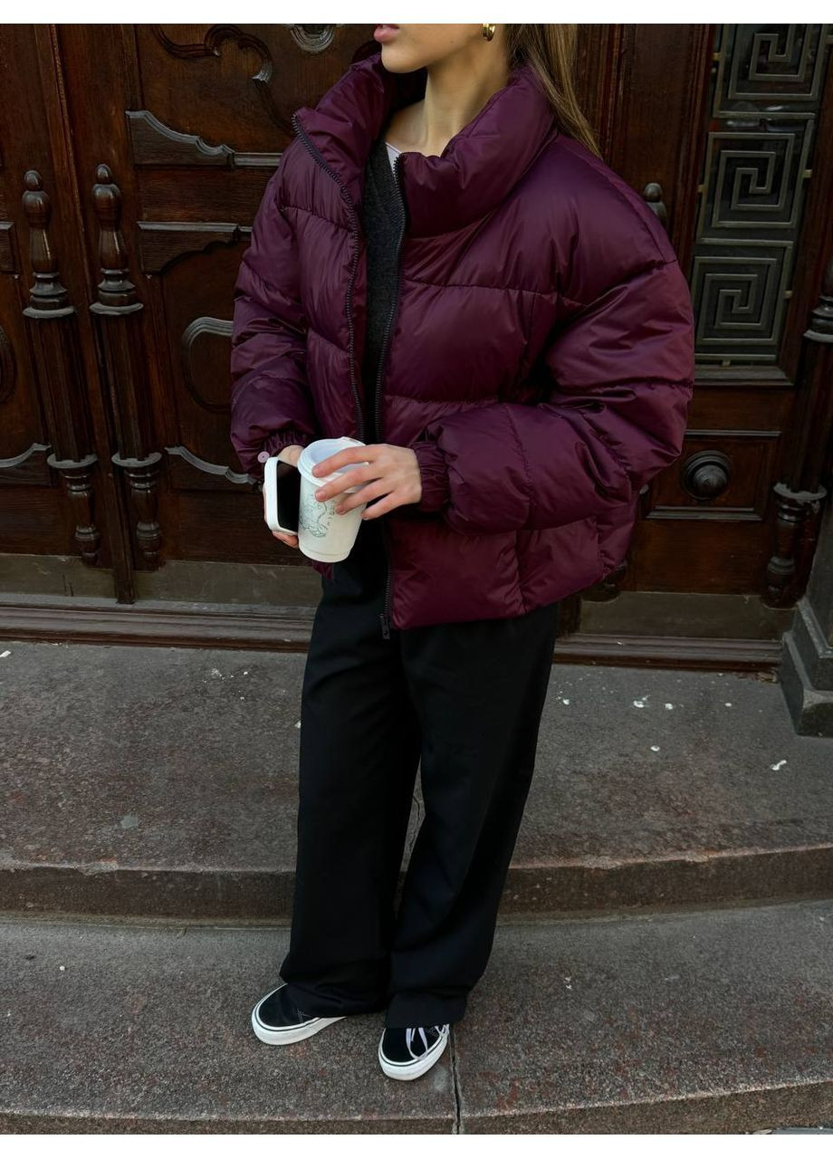 Темно-бордова демісезонна жіночий пуфер No Brand