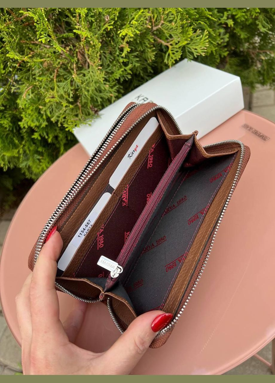 Кошелек женский на двух молниях натуральная кожа лак Турция коричневый Karya (341322708)