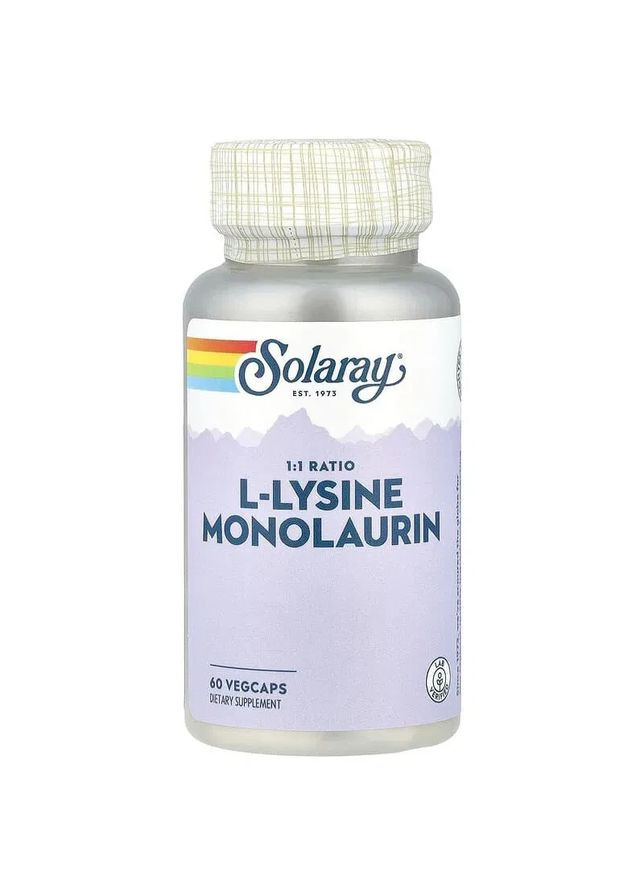 L-лізин монолаурин у співвідношенні 1:1 L-Lysine Monolaurin 1:1 Ratio 60 вегетаріанських капсул Solaray (361116847)