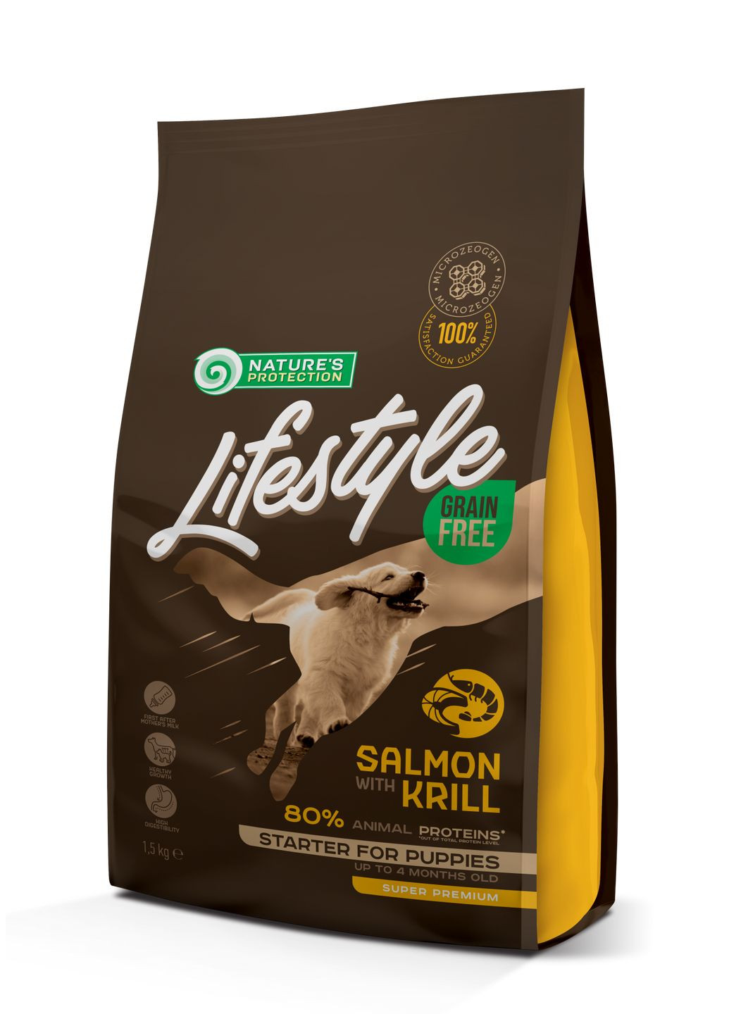 Сухий беззерновий корм з лососем та крилем для цуценят (стартер) всіх порід 1.5кг Nature's Protection (335974404)
