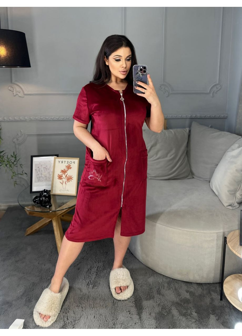 Халат велюровий з кишенями та стразами,на блискавці Україна (348791570)