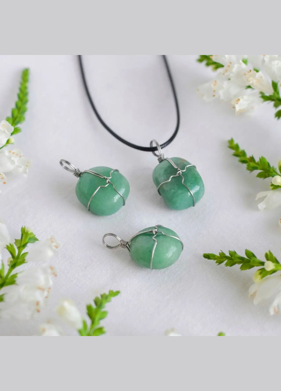 Кулон натуральний камінь зелений Авантюрин в обплетенні (асорті) d-20х16мм+- на шнурі L-45-50см No Brand підвіска (302254698)