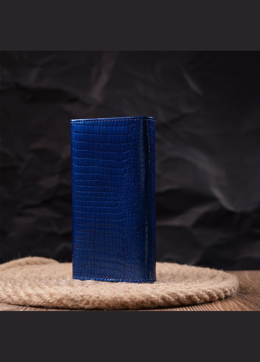 Стильний жіночий гаманець із лакованої шкіри з візитницею 19404 Синій st leather (298567655)