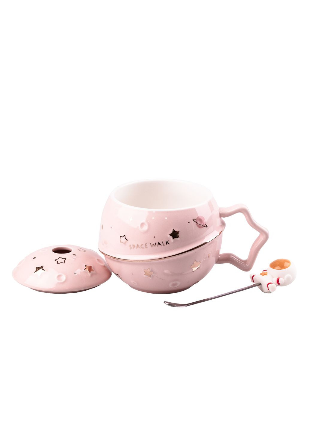 Чашка керамічна 400 мл Астронавт із кришкою та ложкою, Happy Life (358649738)