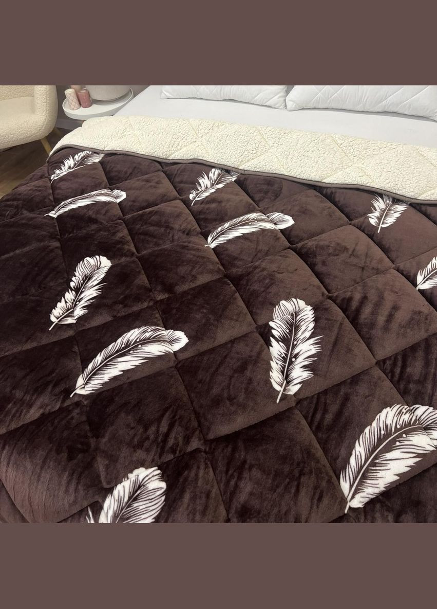 Тепла зимова велюрова ковдра євро розмір 195×215 см темно-коричневого кольору. No Brand (345557625)
