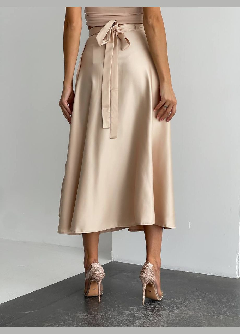 Бежевая повседневная однотонная женская юбка на запах Україна на запах