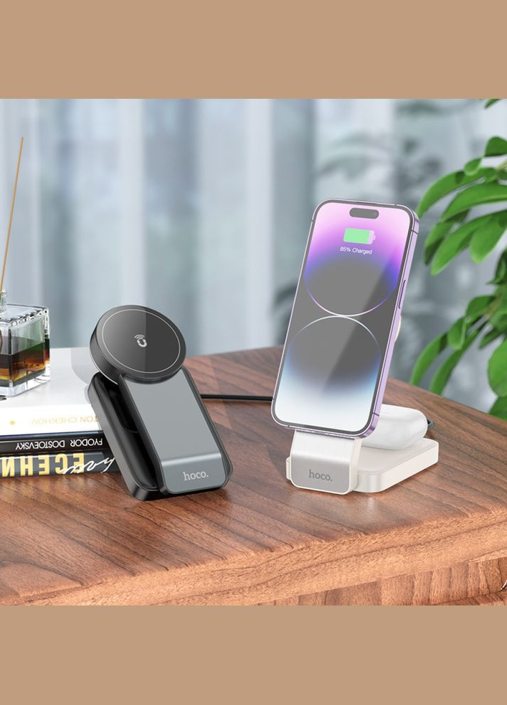 Настільна бездротова зарядка 3в1 розкладна для iPhone 12/13/14/15 CQ3 для iWatch/Airpods Білий Hoco (337351601)