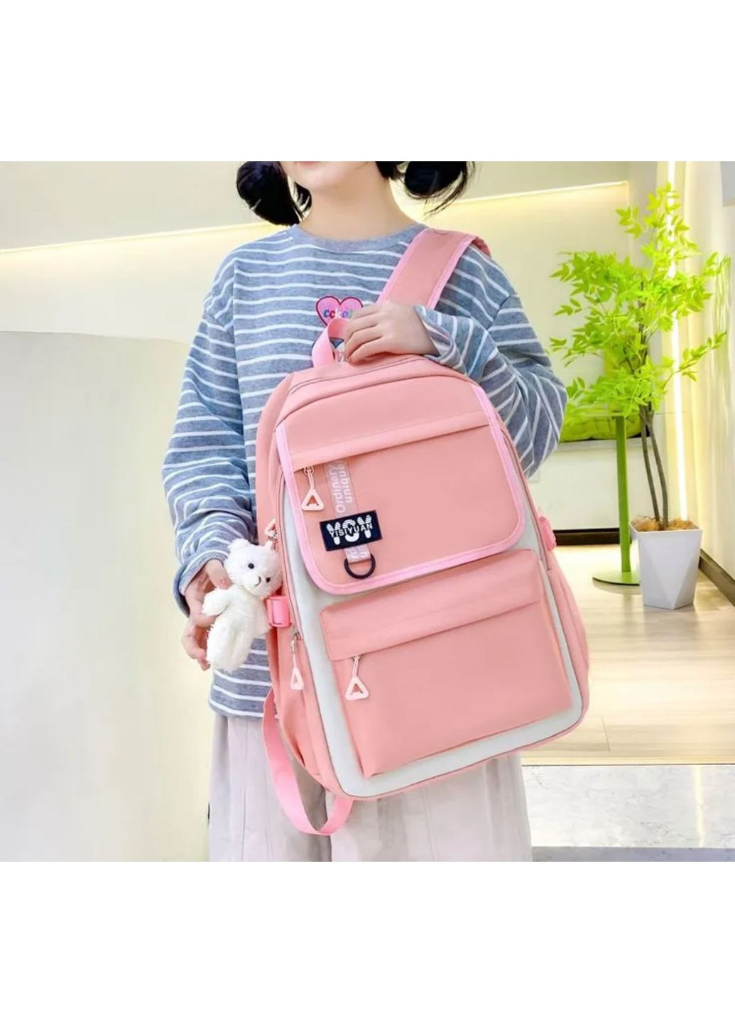 Шкільний набір 5 в 1 рюкзак, сумка-шопер, пенал, сумочка-клатч через плече, сумочка-мішечок рожевий 1309 No Brand (362475097)