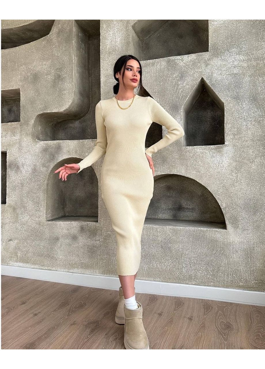 Бежева базова сукня з теплого рубчика з начосом Україна