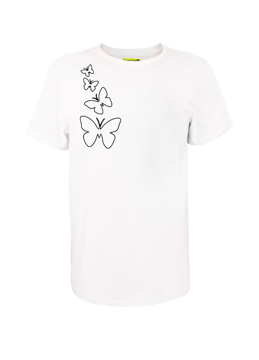 Футболка унісекс біла з коротким рукавом з принтом "Butterflies" шовкографія 4PROFI - (346286831)