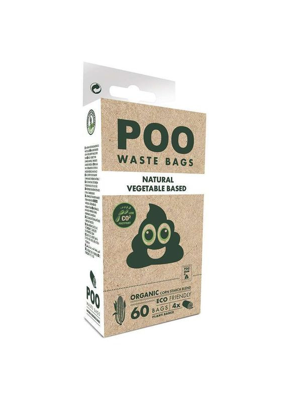Биологически разлагаемые пакеты для уборки за собаками без запаха POO Dog Waste Bags Non Scented - 60 шт. M-Pets (327391515)